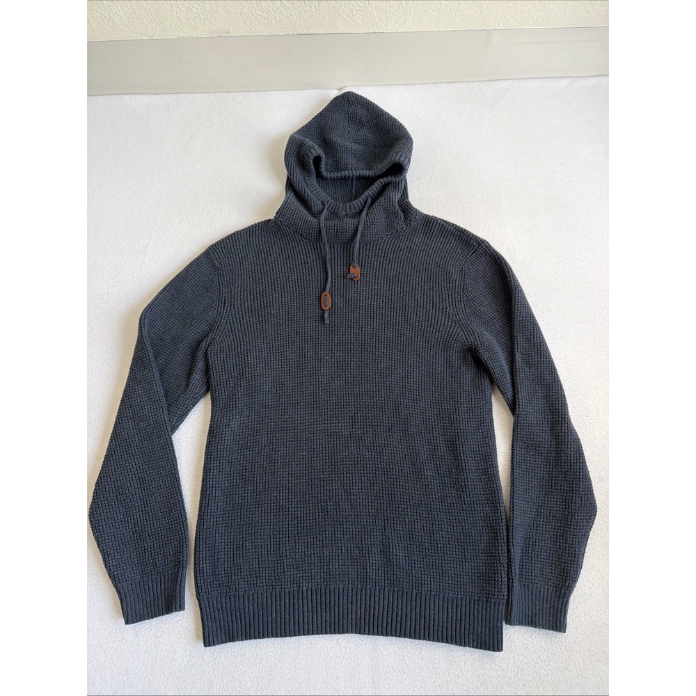 Marine Layer Waffle Knit Pullover Hoodie Sweater Mens Medium Navy Blue 14017